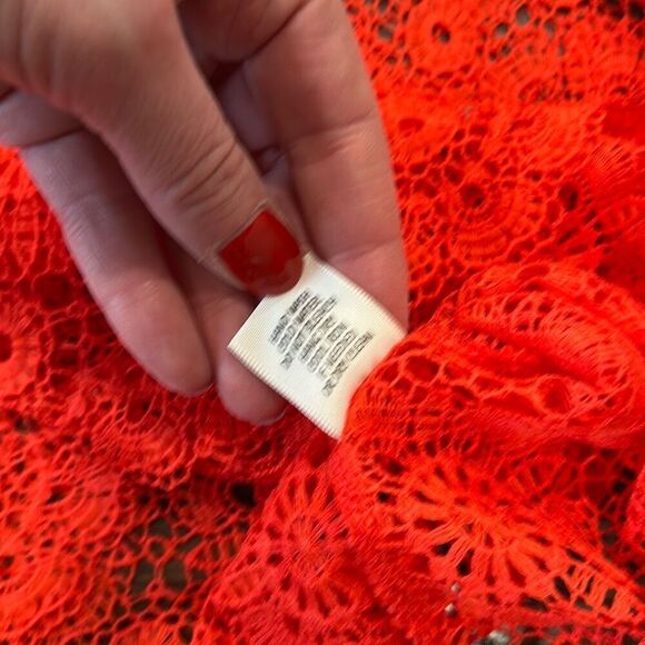 Adiva Womens Floral Crochet Open Knit 3/4 Bell Sleeve Top Red Orange Size Large - Picture 9 of 12